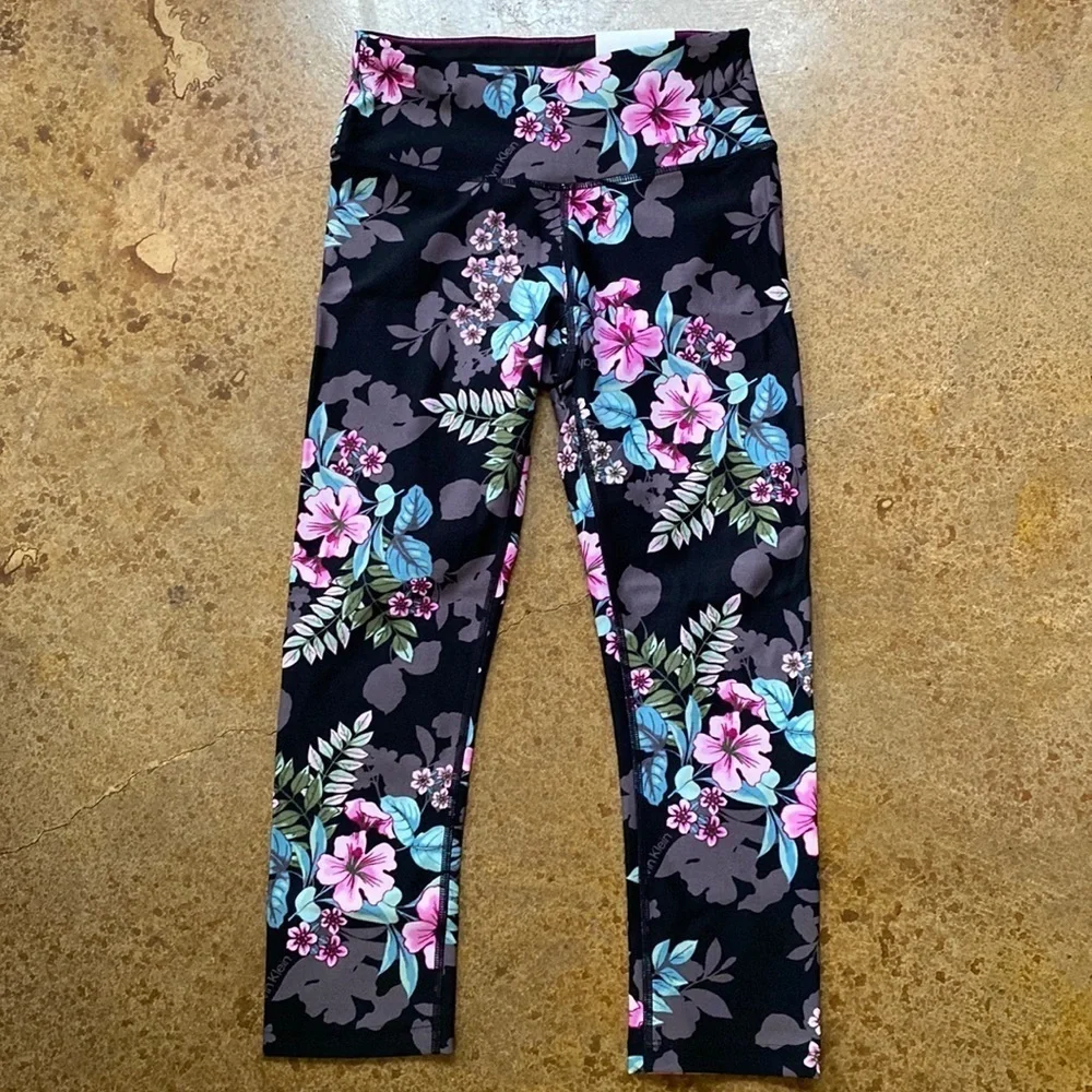 CALVIN Klein Performance tropical floral mid calf High Waist crop tight Leggings